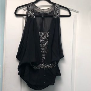 Robert Rodriguez draped black silk sequin sz M